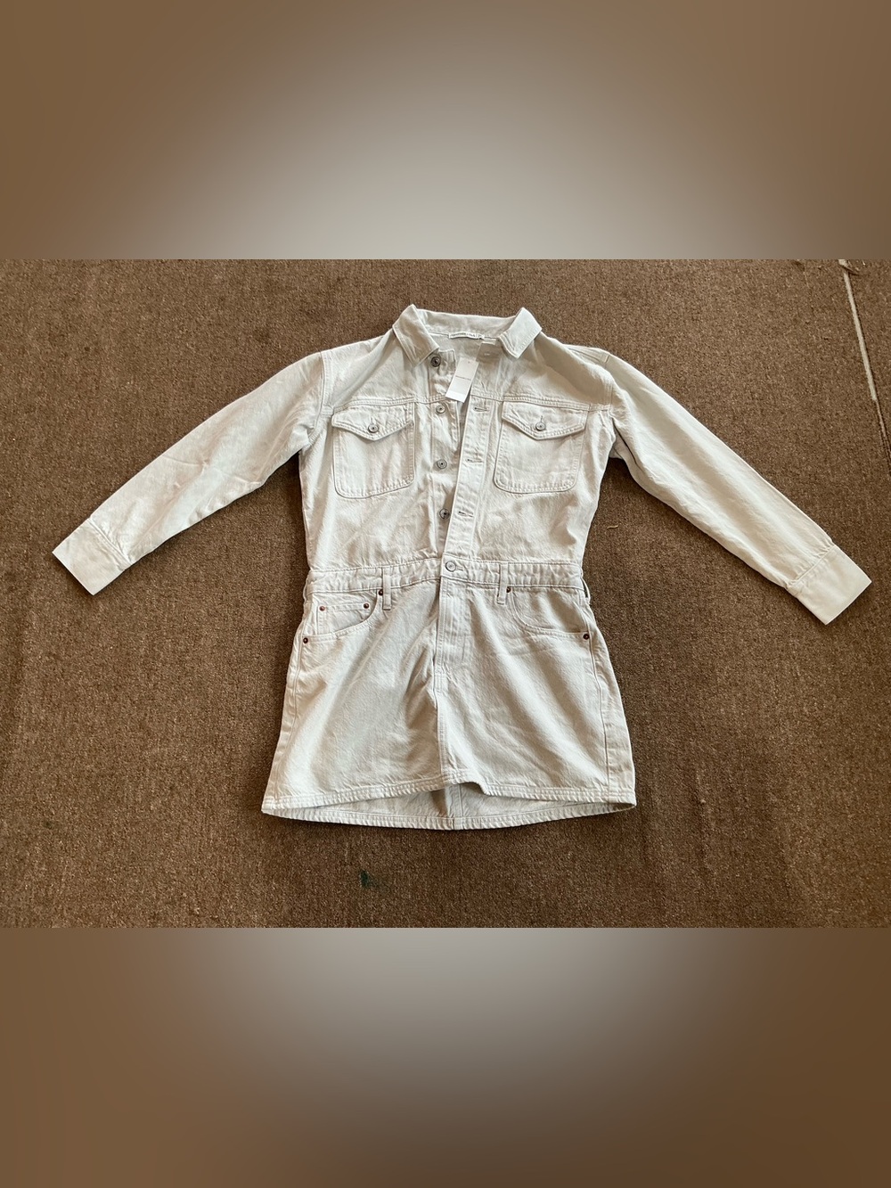 Long Sleeve White Denim Romper skirt Top